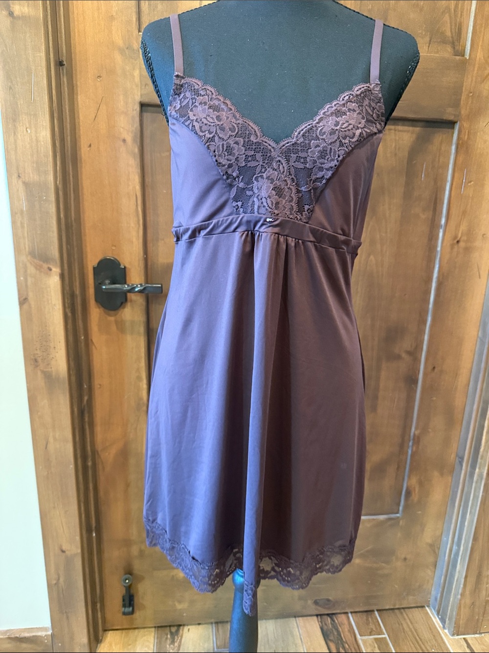 Lace-Trim Plum Chemise Nightdress